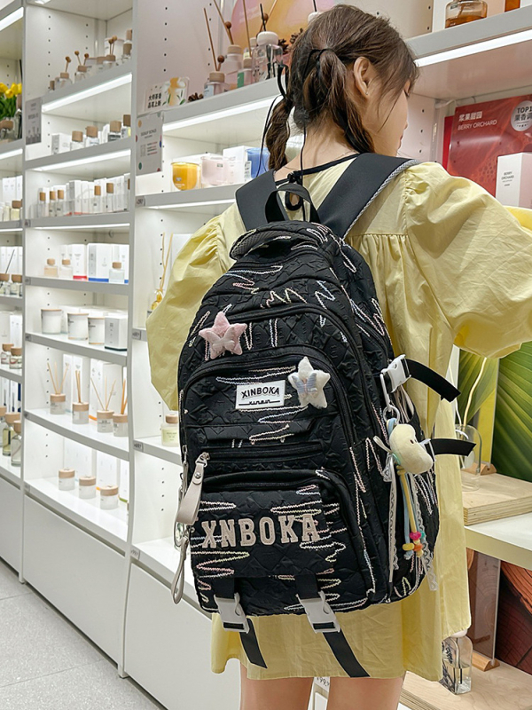 MEPEYA školska torba za djevojčice s izšivanjem, najlon, zakrivljeni rameni pojasevi, prozračna, zaštita kralježnice, 5.–6. razred