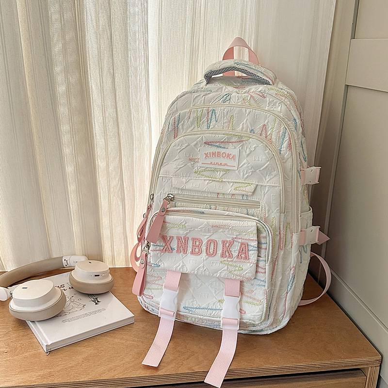 MEPEYA školska torba za djevojčice s izšivanjem, najlon, zakrivljeni rameni pojasevi, prozračna, zaštita kralježnice, 5.–6. razred