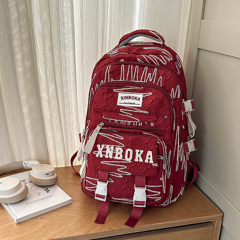 MEPEYA školska torba za djevojčice s izšivanjem, najlon, zakrivljeni rameni pojasevi, prozračna, zaštita kralježnice, 5.–6. razred