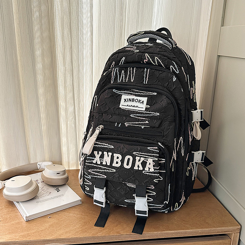 MEPEYA školska torba za djevojčice s izšivanjem, najlon, zakrivljeni rameni pojasevi, prozračna, zaštita kralježnice, 5.–6. razred