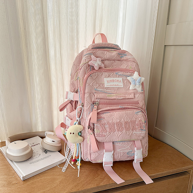 MEPEYA školska torba za djevojčice s izšivanjem, najlon, zakrivljeni rameni pojasevi, prozračna, zaštita kralježnice, 5.–6. razred