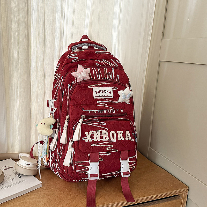 MEPEYA školska torba za djevojčice s izšivanjem, najlon, zakrivljeni rameni pojasevi, prozračna, zaštita kralježnice, 5.–6. razred