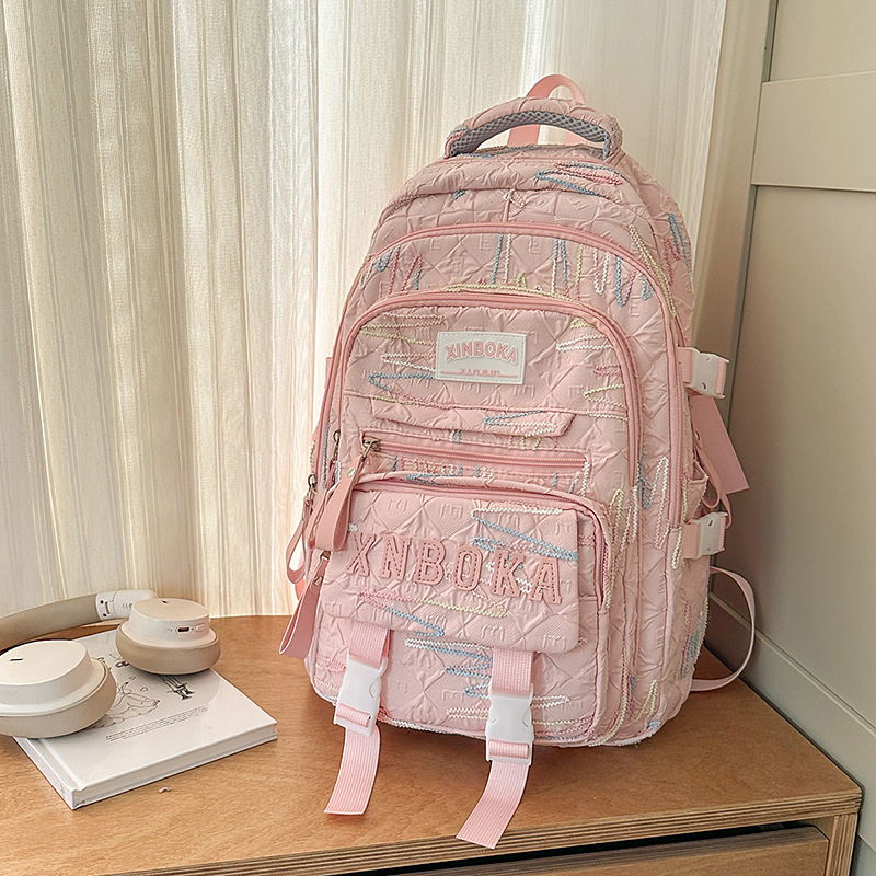 MEPEYA školska torba za djevojčice s izšivanjem, najlon, zakrivljeni rameni pojasevi, prozračna, zaštita kralježnice, 5.–6. razred