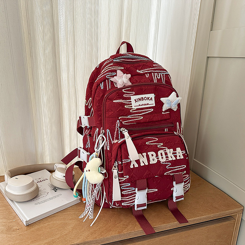 MEPEYA školska torba za djevojčice s izšivanjem, najlon, zakrivljeni rameni pojasevi, prozračna, zaštita kralježnice, 5.–6. razred