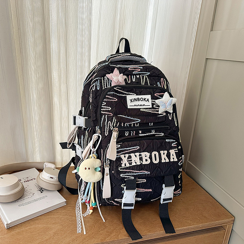 MEPEYA školska torba za djevojčice s izšivanjem, najlon, zakrivljeni rameni pojasevi, prozračna, zaštita kralježnice, 5.–6. razred