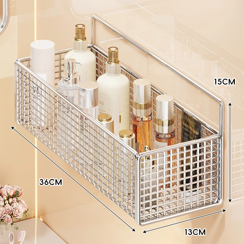 Zidna polica za kupaonicu, dvostruka etaža, bez bušenja, nosivost do 1 kg, završni lak