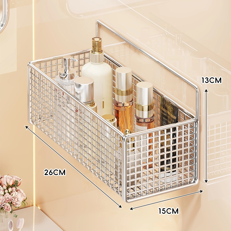 Zidna polica za kupaonicu, dvostruka etaža, bez bušenja, nosivost do 1 kg, završni lak