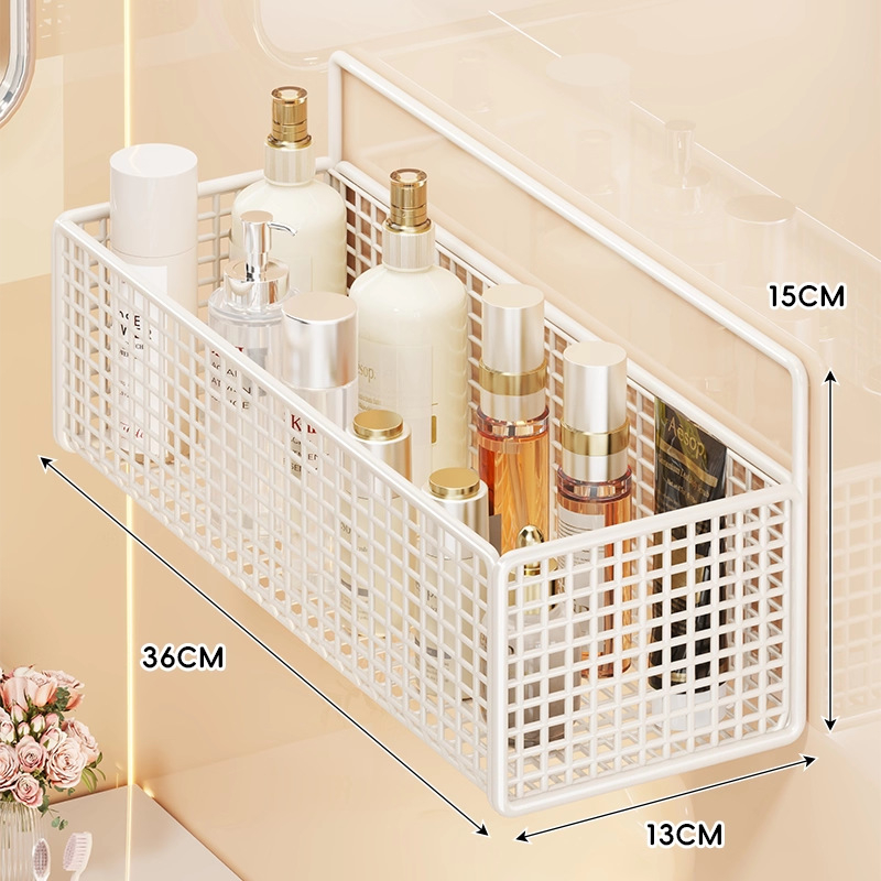 Zidna polica za kupaonicu, dvostruka etaža, bez bušenja, nosivost do 1 kg, završni lak