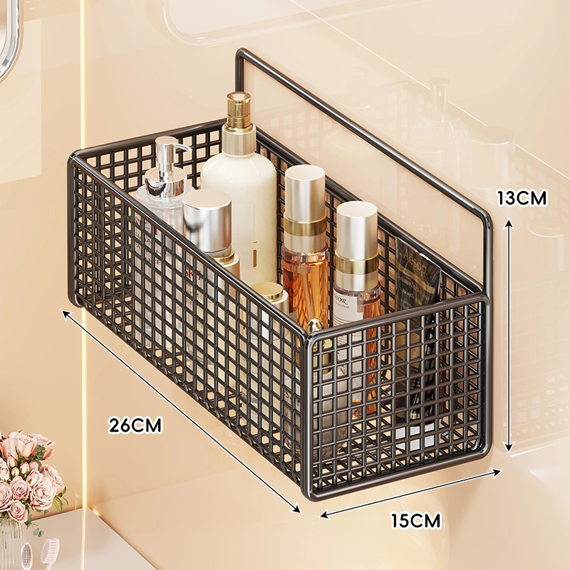 Zidna polica za kupaonicu, dvostruka etaža, bez bušenja, nosivost do 1 kg, završni lak