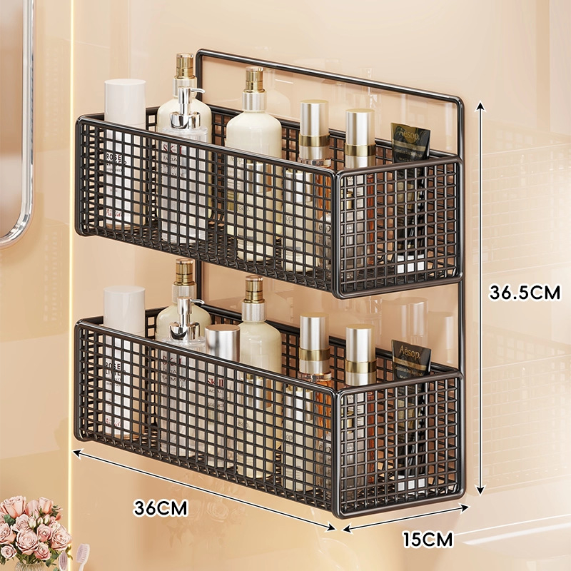Zidna polica za kupaonicu, dvostruka etaža, bez bušenja, nosivost do 1 kg, završni lak