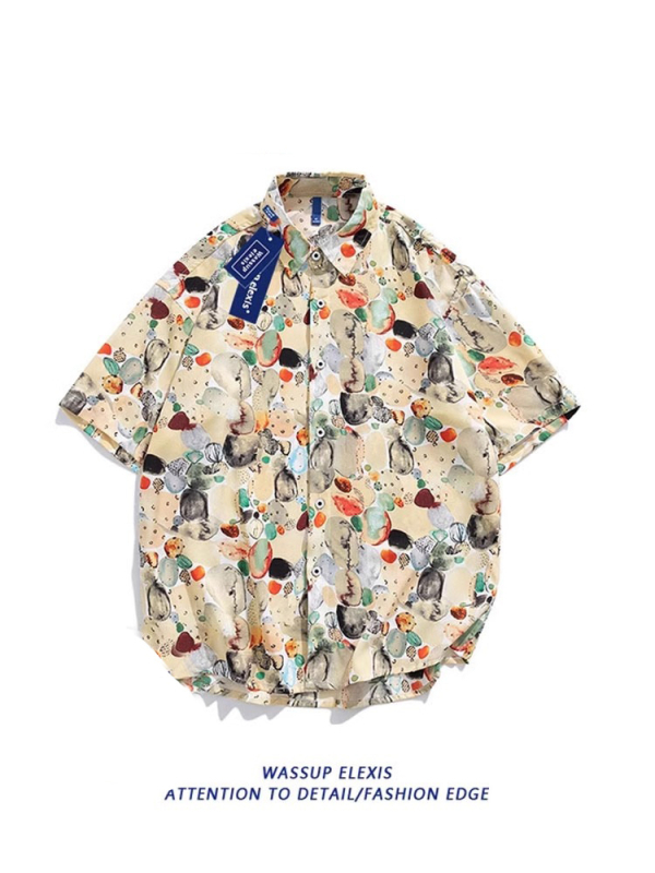 WASSUP Σετ παραλίας: πουκάμισο με κοντό μανίκι και σορτσάκι από πολυεστέρα-ελαστάν, ψηφιακή εκτύπωση, χαλαρή γραμμή, καλοκαίρι 2025