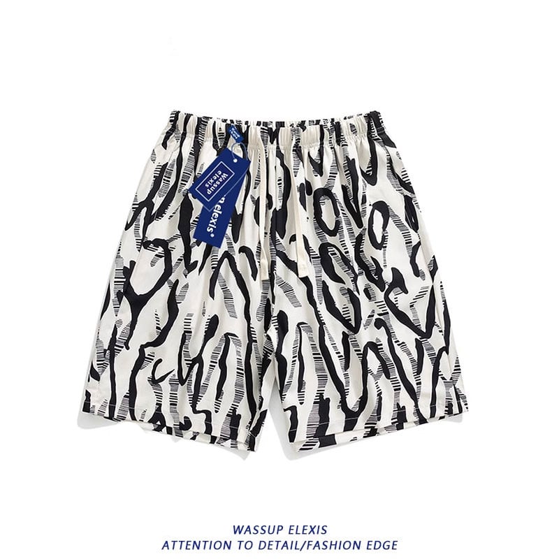 WASSUP Σετ παραλίας: πουκάμισο με κοντό μανίκι και σορτσάκι από πολυεστέρα-ελαστάν, ψηφιακή εκτύπωση, χαλαρή γραμμή, καλοκαίρι 2025