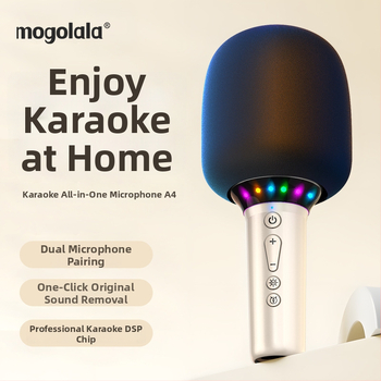Jinyun A4 Všetko-v-jednom karaoke mikrofón a domáceho použitia — detský dynamický mikrofón, Bluetooth 5.3, zabudovaná batéria 2000–4000 mAh, rozsah frekvencie 100 Hz–20 kHz, výdrž batérie 3–6 hodín