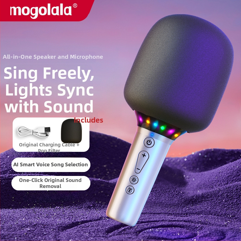 Jinyun A4 Všetko-v-jednom karaoke mikrofón a domáceho použitia — detský dynamický mikrofón, Bluetooth 5.3, zabudovaná batéria 2000–4000 mAh, rozsah frekvencie 100 Hz–20 kHz, výdrž batérie 3–6 hodín