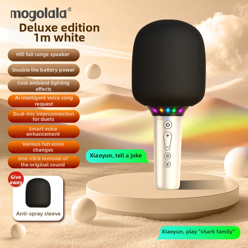 Jinyun A4 Všetko-v-jednom karaoke mikrofón a domáceho použitia — detský dynamický mikrofón, Bluetooth 5.3, zabudovaná batéria 2000–4000 mAh, rozsah frekvencie 100 Hz–20 kHz, výdrž batérie 3–6 hodín