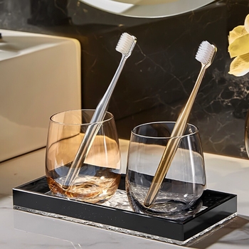 Set de pahare din sticlă pentru apă de gură și periuțe de dinți, pentru cuplu, design elegant, pentru uz casnic și hotelier