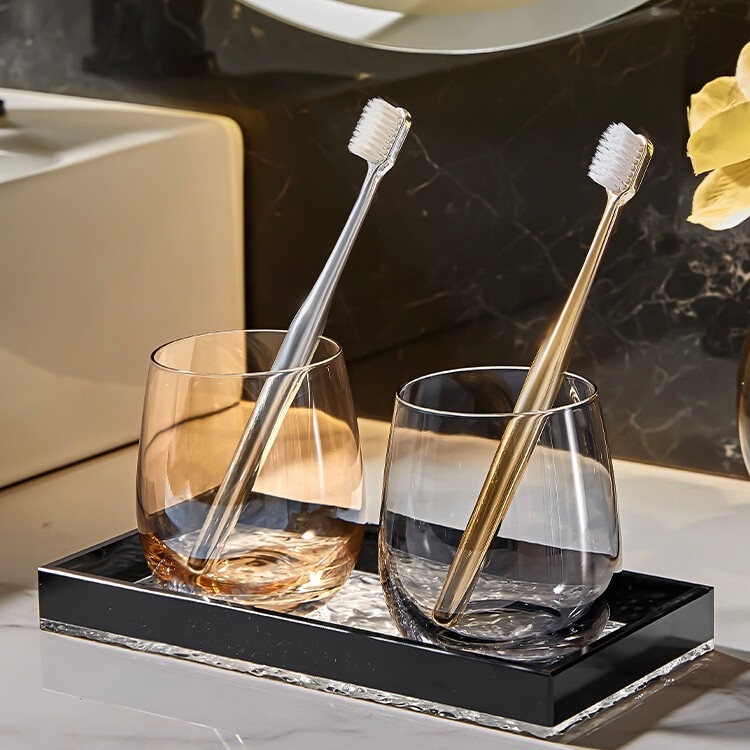 Set de pahare din sticlă pentru apă de gură și periuțe de dinți, pentru cuplu, design elegant, pentru uz casnic și hotelier