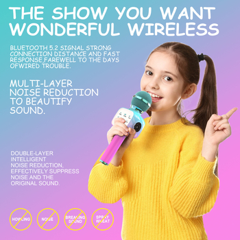 Detský Bluetooth mikrofón — prenosný bezdrôtový mikrofón na karaoke, vstavaná batéria, Bluetooth 5.3, 100 Hz-20 kHz, výdrž batérie 3-6 h