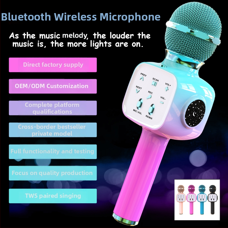 Detský Bluetooth mikrofón — prenosný bezdrôtový mikrofón na karaoke, vstavaná batéria, Bluetooth 5.3, 100 Hz-20 kHz, výdrž batérie 3-6 h