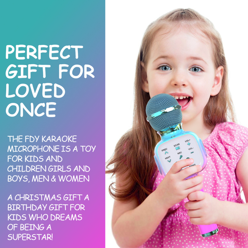 Detský Bluetooth mikrofón — prenosný bezdrôtový mikrofón na karaoke, vstavaná batéria, Bluetooth 5.3, 100 Hz-20 kHz, výdrž batérie 3-6 h