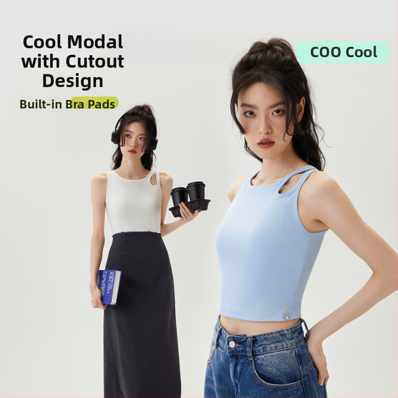PUNLIEN Podstavljena cami-vest za žene — Slim fit, naramenice, jednobojni uzorak, viskoza/nylon smjesa (50–70% viskoze, 30–50% najlona), elastičan