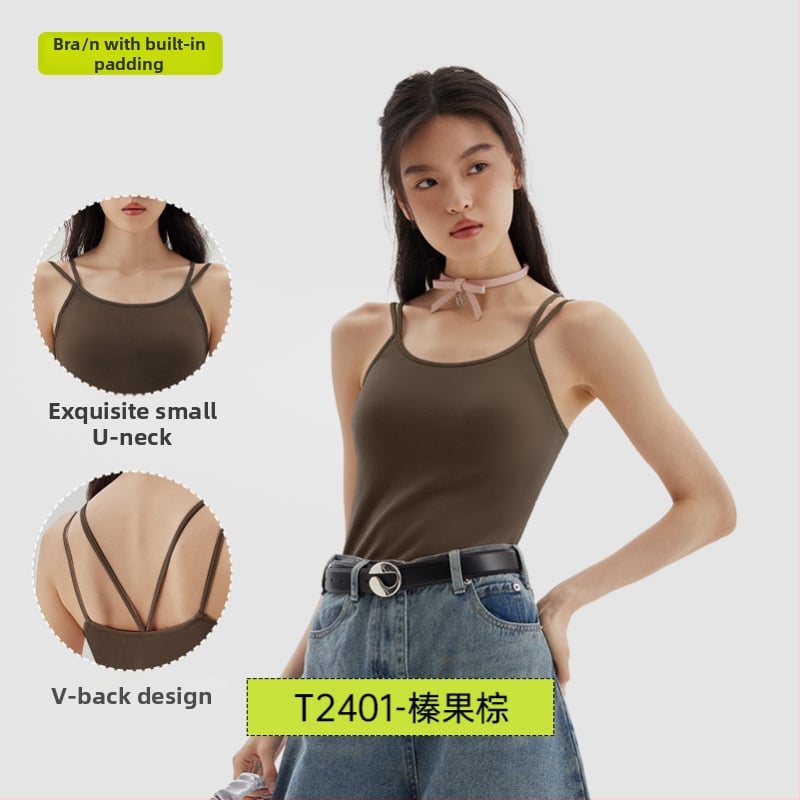 PUNLIEN Podstavljena cami-vest za žene — Slim fit, naramenice, jednobojni uzorak, viskoza/nylon smjesa (50–70% viskoze, 30–50% najlona), elastičan