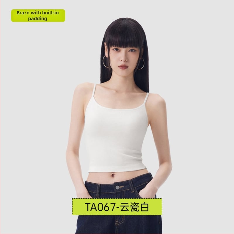 PUNLIEN Podstavljena cami-vest za žene — Slim fit, naramenice, jednobojni uzorak, viskoza/nylon smjesa (50–70% viskoze, 30–50% najlona), elastičan