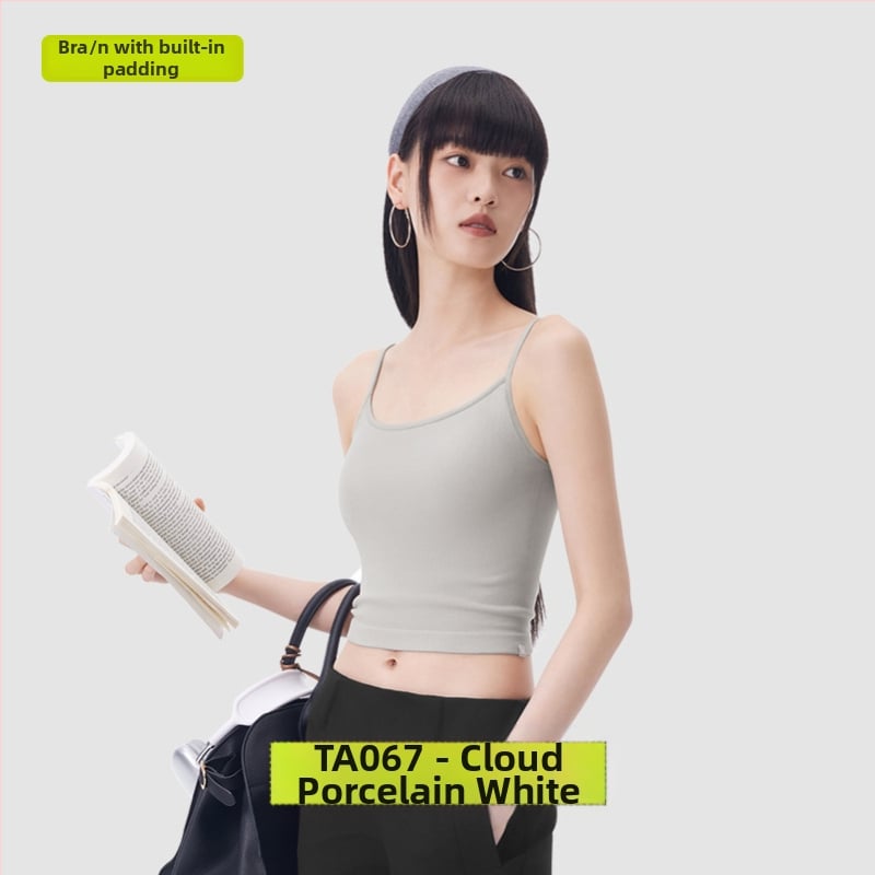 PUNLIEN Podstavljena cami-vest za žene — Slim fit, naramenice, jednobojni uzorak, viskoza/nylon smjesa (50–70% viskoze, 30–50% najlona), elastičan