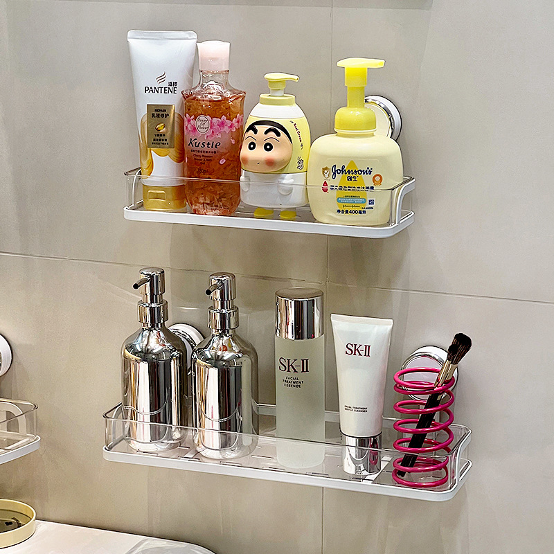 Zidni kutni držač za kupaonicu s vakuumskim pričvršćivanjem za kozmetiku i higijenske potrepštine – 1 etaža, minimalistički dizajn