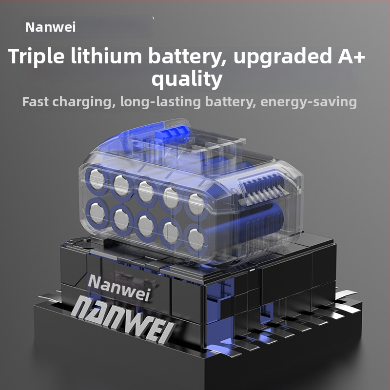 Nanwei Brushless akkumulátoros fúró/csavarozó, pisztoly markolat, háromfogú tok, változó sebesség, Li-ion akkumulátor