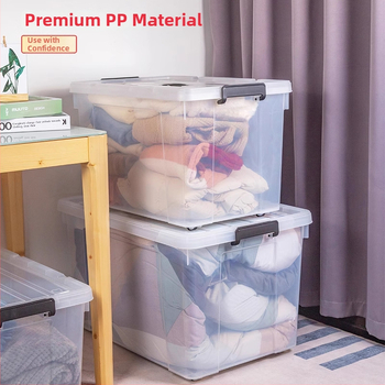 Διάφανη κούτα αποθήκευσης με ρόδες και καπάκι, παχύμενη πλαστική κατασκευή PP για σαλόνι, πολυχρηστική και φορητή