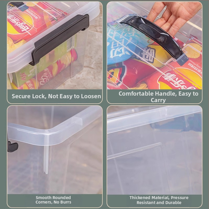 Διάφανη κούτα αποθήκευσης με ρόδες και καπάκι, παχύμενη πλαστική κατασκευή PP για σαλόνι, πολυχρηστική και φορητή