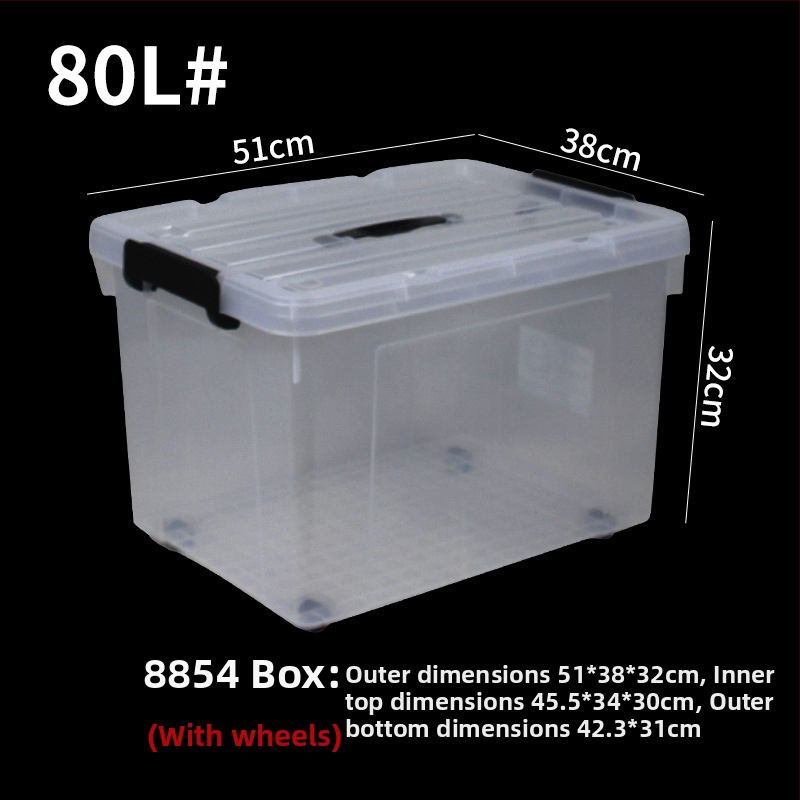 Διάφανη κούτα αποθήκευσης με ρόδες και καπάκι, παχύμενη πλαστική κατασκευή PP για σαλόνι, πολυχρηστική και φορητή