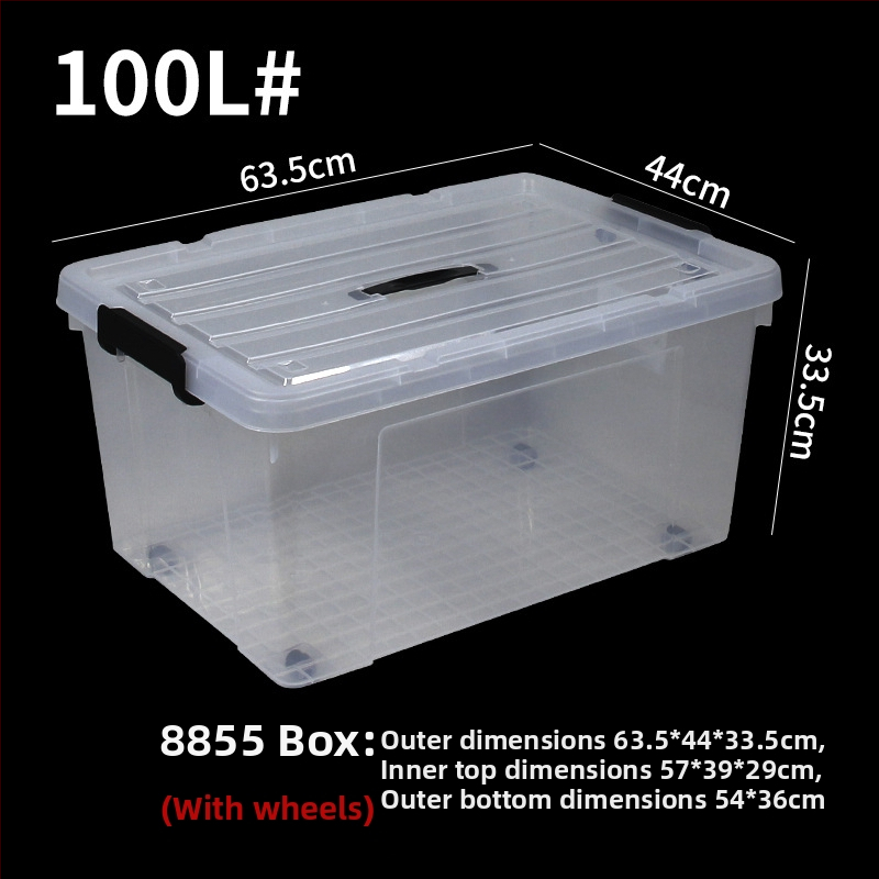 Διάφανη κούτα αποθήκευσης με ρόδες και καπάκι, παχύμενη πλαστική κατασκευή PP για σαλόνι, πολυχρηστική και φορητή