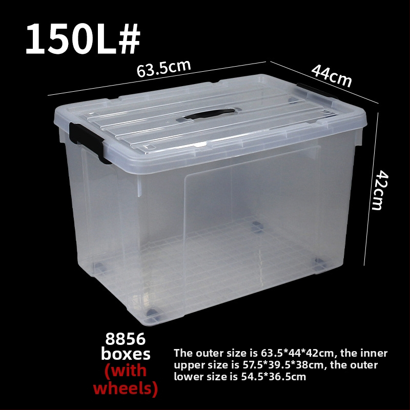 Διάφανη κούτα αποθήκευσης με ρόδες και καπάκι, παχύμενη πλαστική κατασκευή PP για σαλόνι, πολυχρηστική και φορητή