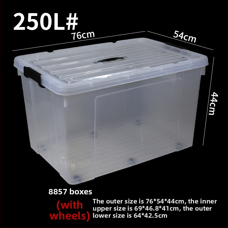 Διάφανη κούτα αποθήκευσης με ρόδες και καπάκι, παχύμενη πλαστική κατασκευή PP για σαλόνι, πολυχρηστική και φορητή