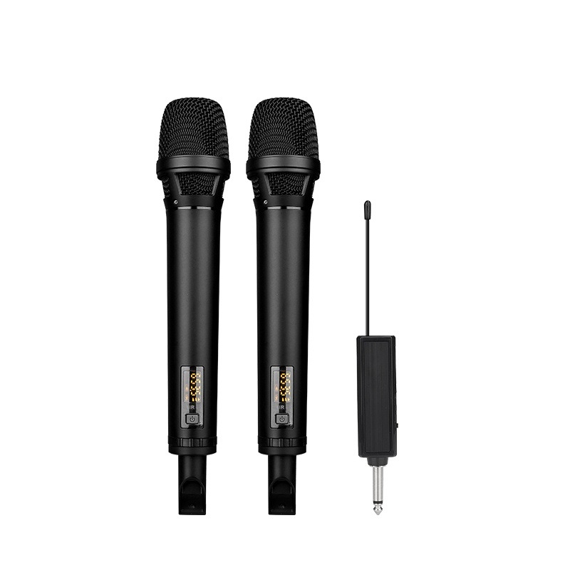 Bežični karaoke mikrofon s prijemnikom, za pozornicu i kućnu upotrebu; zamjenjiva baterija 2000–4000 mAh; SNR ≥95 dB; nazivna snaga 12; trajanje 1–3 h.