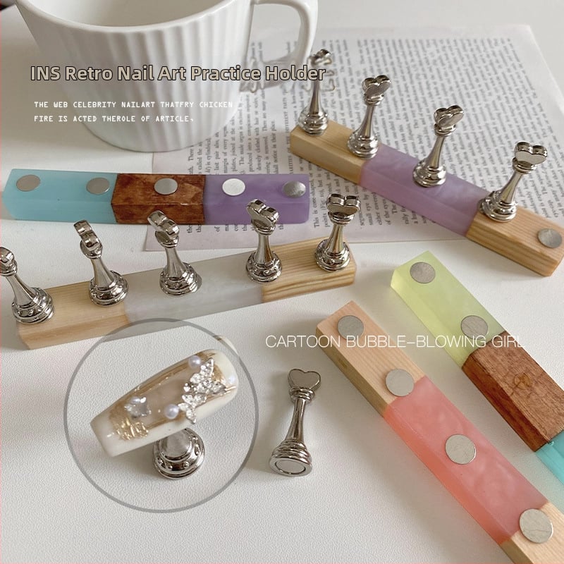 Držač za manikuru s podrškom za prste – materijal: metal, legura, smola, akril; uzorak: blokovi i šahovnica; serija: Princess; težina: 80 g po setu