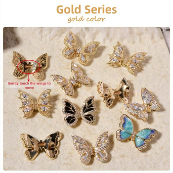 Dodaci za nokte: motiv leptira, legura i rhinestones, pravo zlatno elektroplatiranje, Princess serija