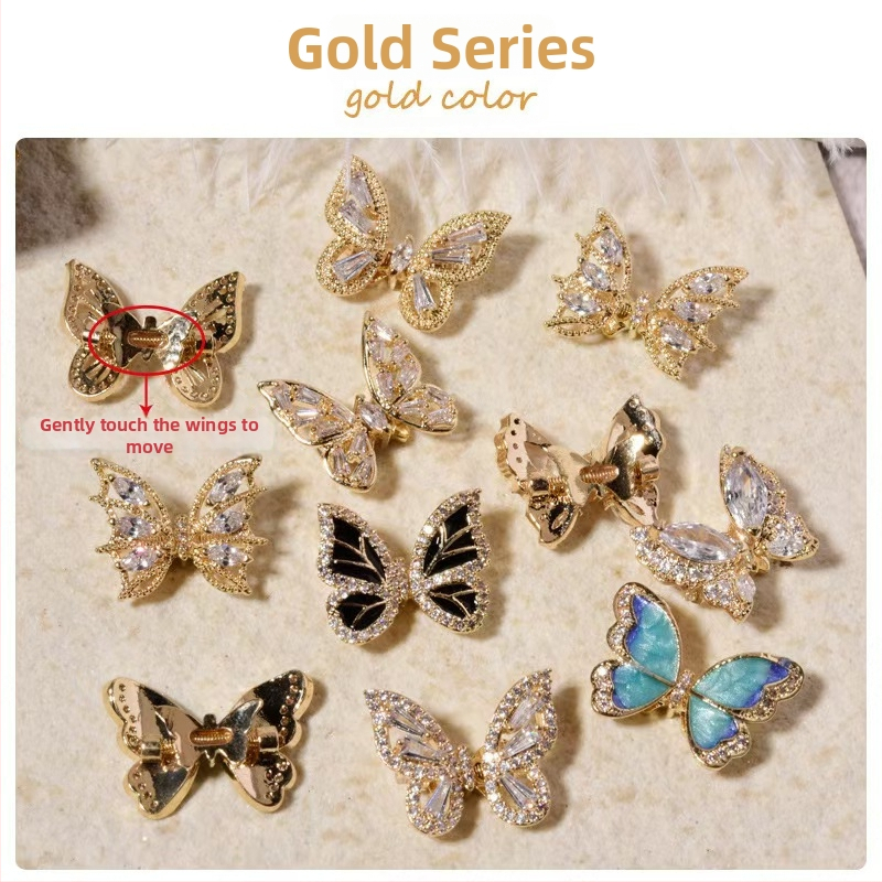 Dodaci za nokte: motiv leptira, legura i rhinestones, pravo zlatno elektroplatiranje, Princess serija