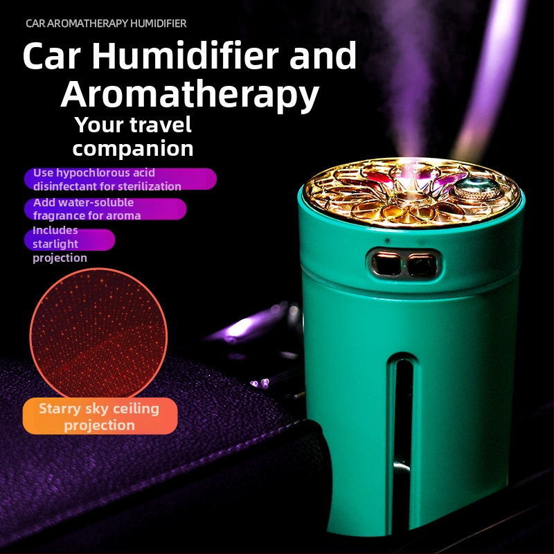 Automobilový zvlhčovač a rozprašovač vône, ABS materiál, napájanie 5V, výkon 2W, univerzálna kompatibilita, pokrytie až 10 m²