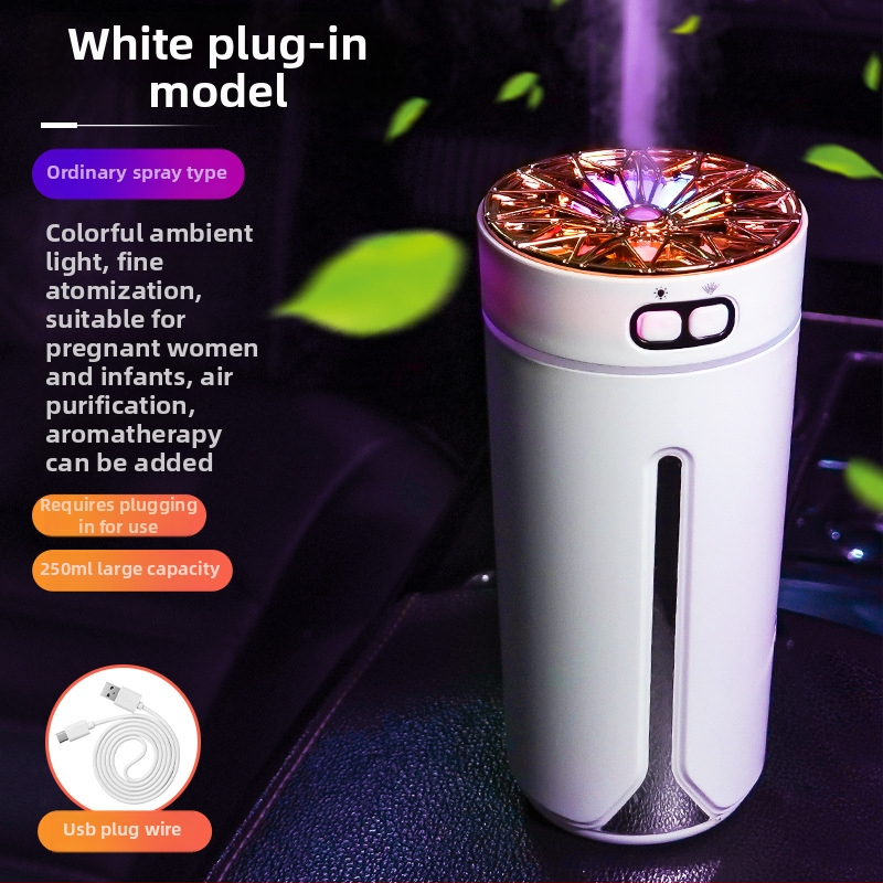 Automobilový zvlhčovač a rozprašovač vône, ABS materiál, napájanie 5V, výkon 2W, univerzálna kompatibilita, pokrytie až 10 m²