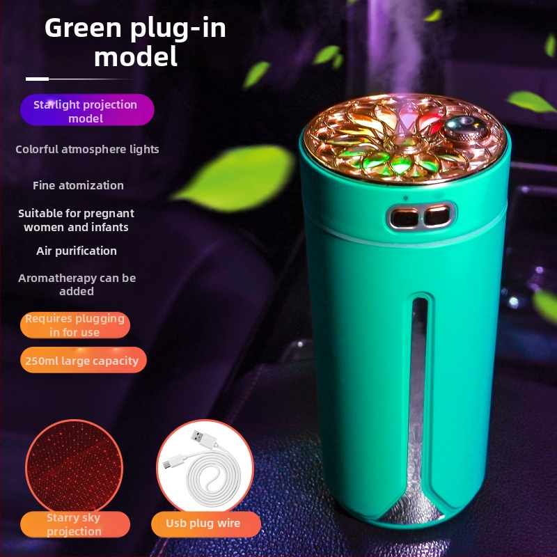 Automobilový zvlhčovač a rozprašovač vône, ABS materiál, napájanie 5V, výkon 2W, univerzálna kompatibilita, pokrytie až 10 m²