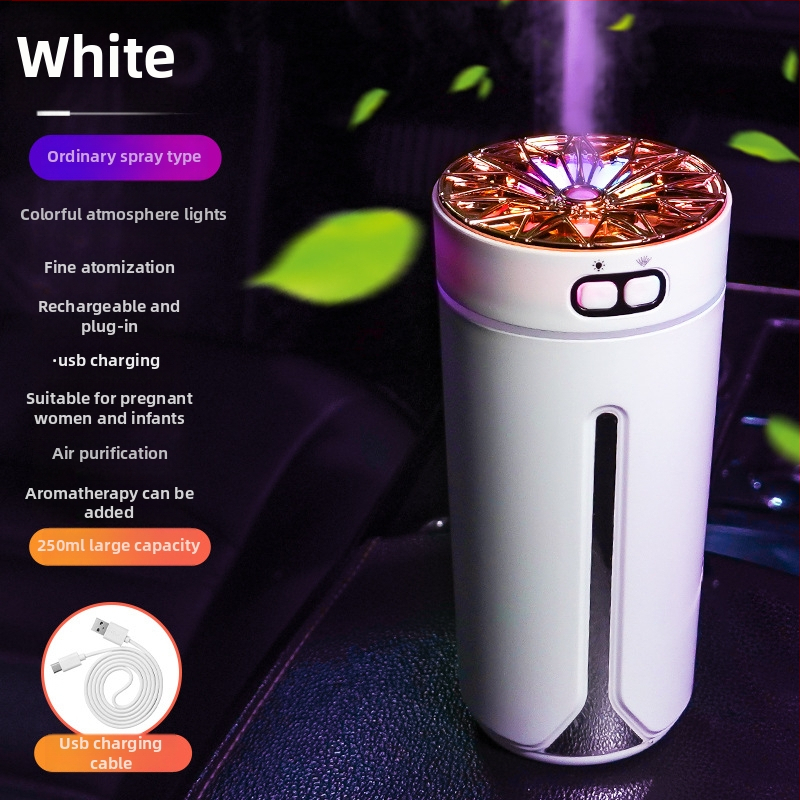 Automobilový zvlhčovač a rozprašovač vône, ABS materiál, napájanie 5V, výkon 2W, univerzálna kompatibilita, pokrytie až 10 m²