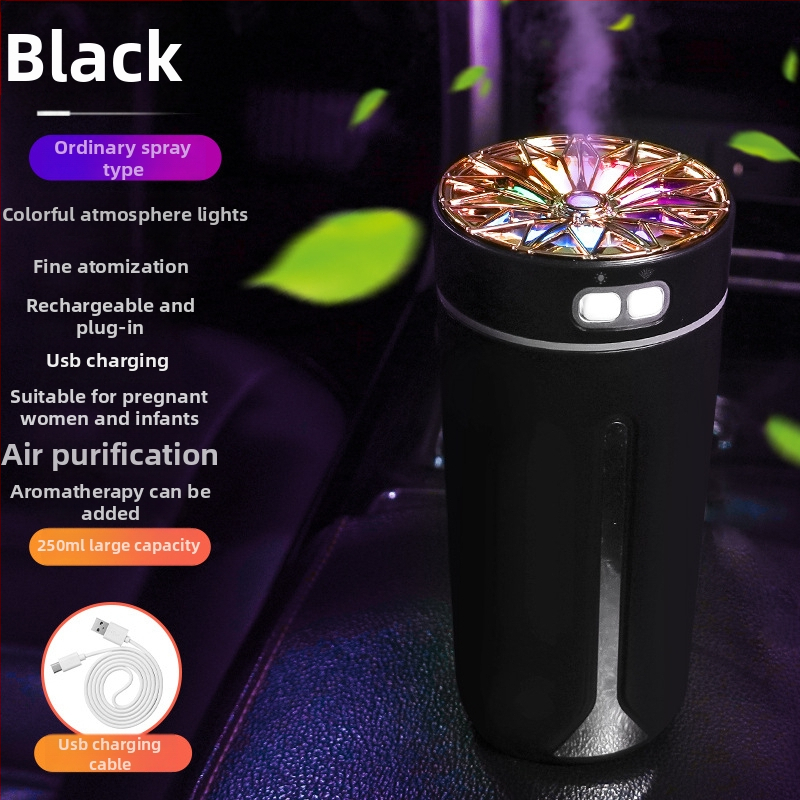 Automobilový zvlhčovač a rozprašovač vône, ABS materiál, napájanie 5V, výkon 2W, univerzálna kompatibilita, pokrytie až 10 m²