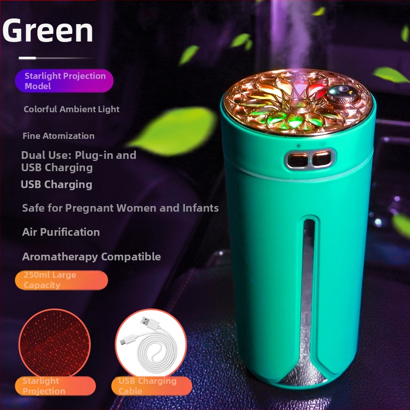 Automobilový zvlhčovač a rozprašovač vône, ABS materiál, napájanie 5V, výkon 2W, univerzálna kompatibilita, pokrytie až 10 m²