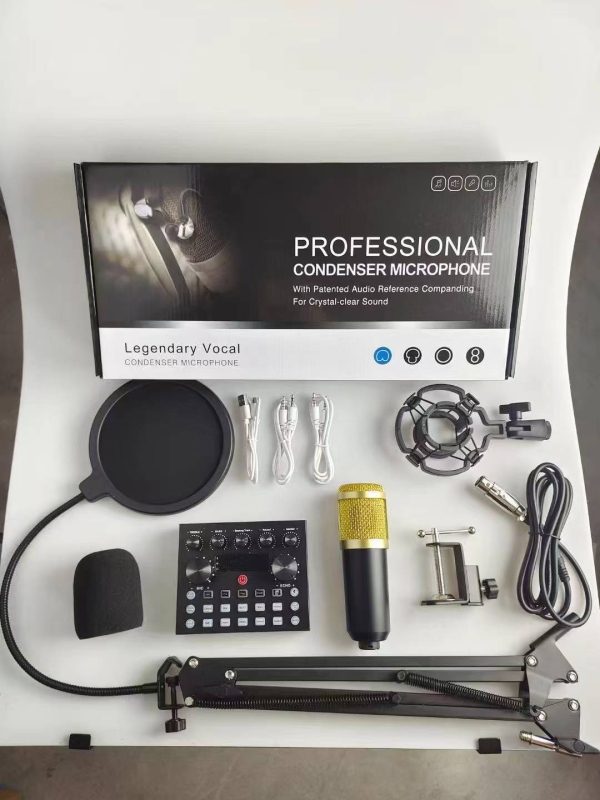 Microfon pătrat cu diafragmă mare, model 240, set cu card de sunet pentru karaoke; răspuns în frecvență 30 Hz–15 kHz, SNR ≥85 dB