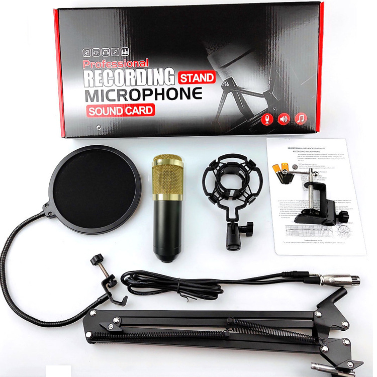 Microfon pătrat cu diafragmă mare, model 240, set cu card de sunet pentru karaoke; răspuns în frecvență 30 Hz–15 kHz, SNR ≥85 dB