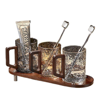 Staklena čašica za ispiranje usta, kućna upotreba, par za dvoje, s držačem, čašica za četkicu i pastu za zube