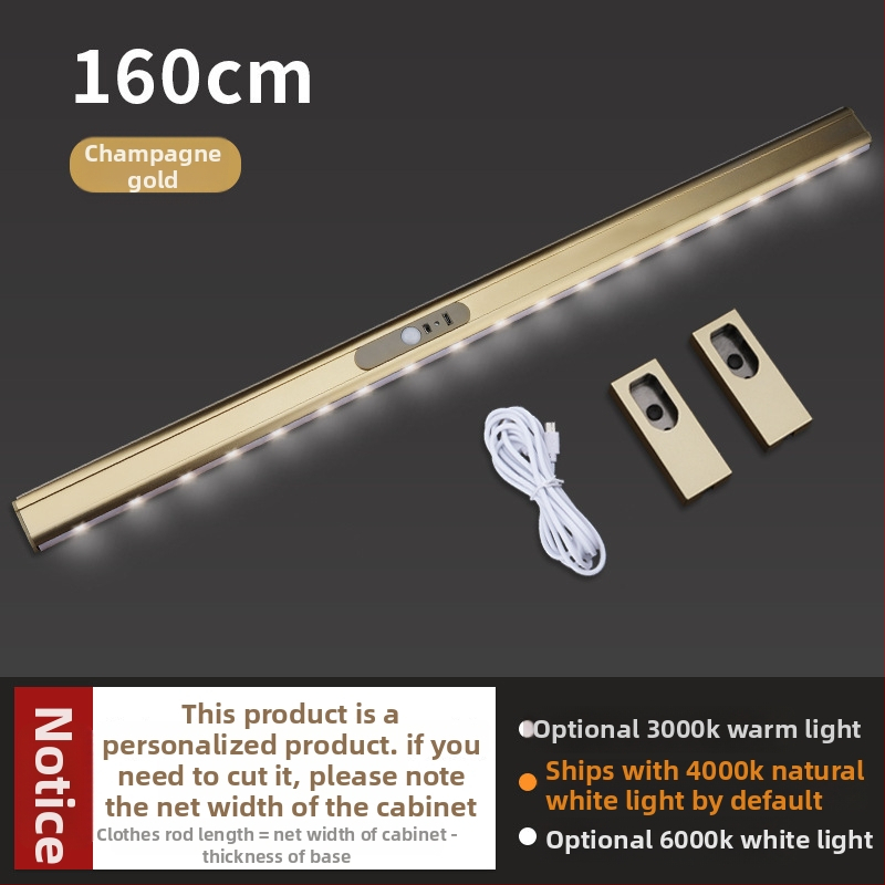 LED-es intelligens érzékelővel rendelkező gardróbszekrény ruhaszárító sín – alumíniumötvözet keresztléc, rögzítő kiegészítő a szekrényajtókhoz